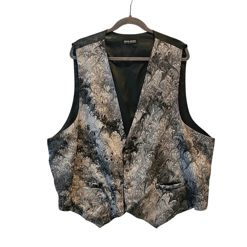 Michael‎ Kensinger Mens Marbled Feather Print Formal Vest Grey Black 3XL